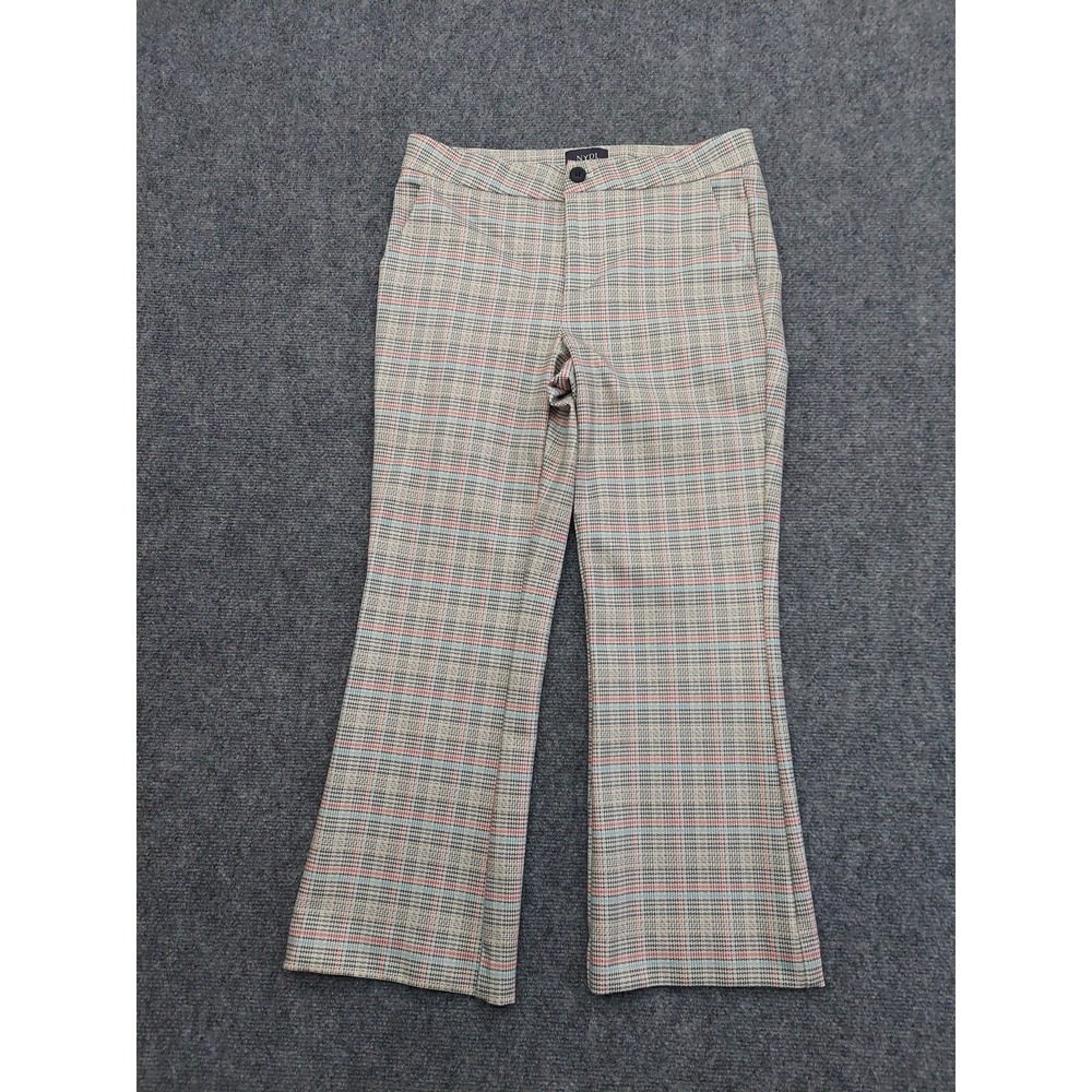 NYDJ Not Your Daughters Pants Womens 4‎ Beige Pink Plaid Ponte Knit Flare Crop